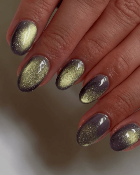 Green and Gray Velvet Nails